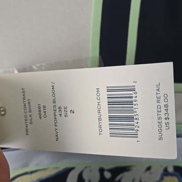 Tory Burch Navy Poppies Bloom Silk Shirt - Picture 8 of 8